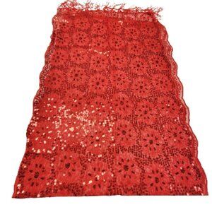 Red Sequin Evening Wedding Formal Scarf with Tassels - NEW